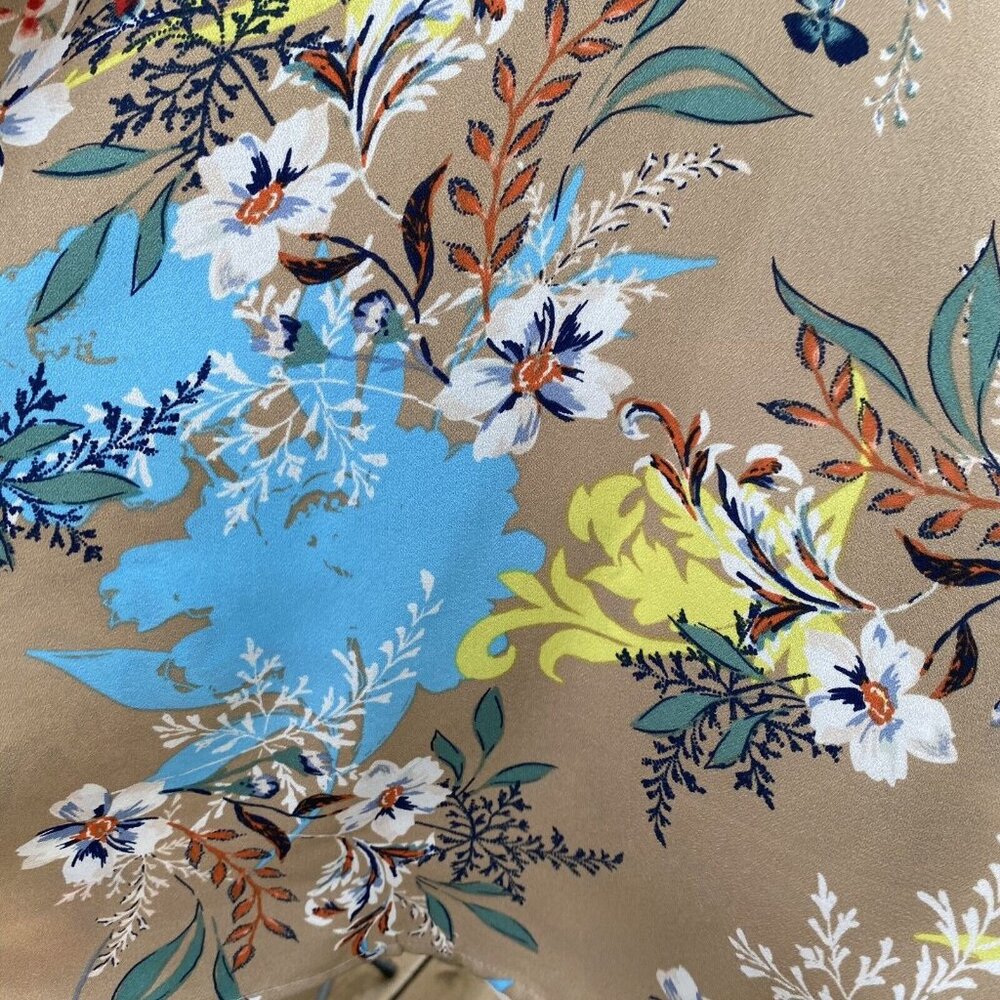 Nicole Miller Studio Floral Shift Dress 12 Taupe Multi Off Shoulder Ties Career - Picture 7 of 12